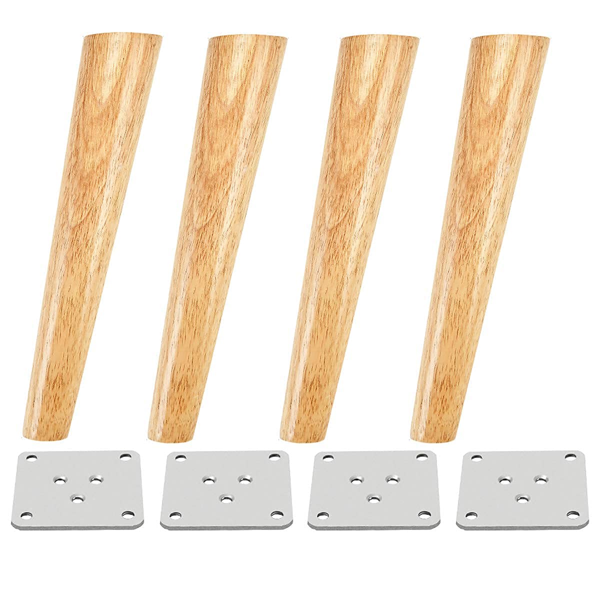 Qrity 4 PCS Wooden Furniture Legs, Oblique Tapered Replacement Sofa Feet 40CM Height with Non-slip Mat, Screws & Mounting Plate
