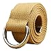 maikun Canvas Web Belt Silver Double D-ring Buckle 1 1/2 Inch Wide, Cloth Khaki Mens Belt, Length 140cm