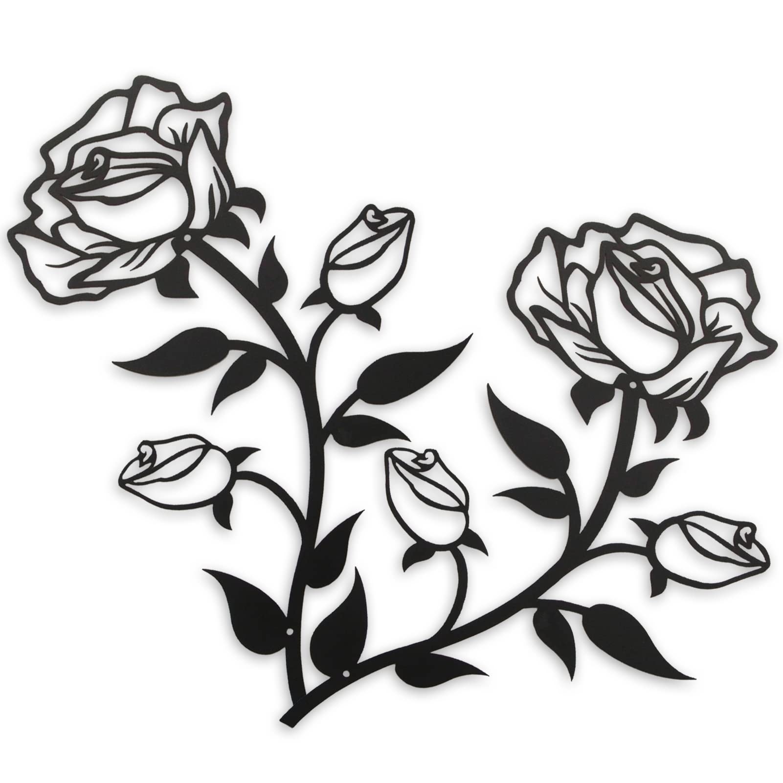 ESTART Large Rose Flower Wall Decor, 15“H Black Rose Flower Metal Wall Art Valentine's Day Ornament Wall Hanging for Home Living Room Bedroom Office Indoor Outdoor (2 Pieces)