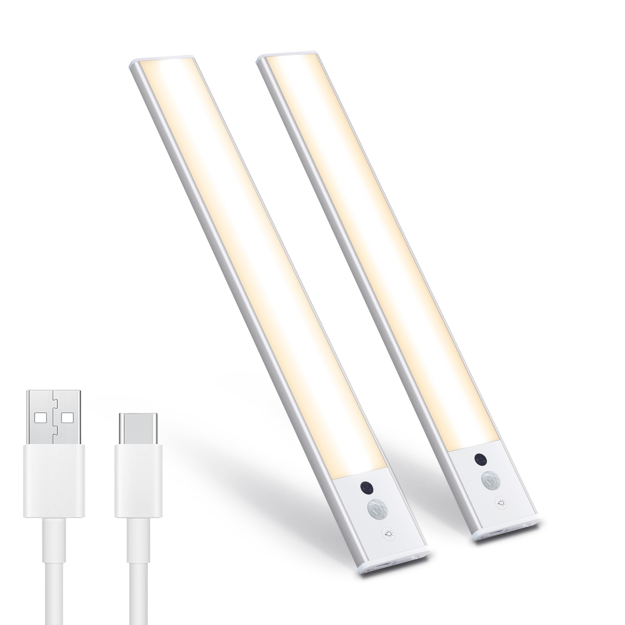 HELLYMOON Under Cabinet Light Kitchen, 126Leds Dimmable Strip Night Light Indoor, Battery Motion Sensor Rechargeable Wireless LED, Cabinet Strip Lights for Closet, Wardrobe, Stair（2 Packs）