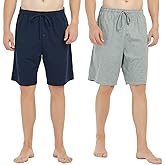 U2SKIIN 2 Pack Mens 100% Cotton Pajama Shorts, Lightweight Lounge Pant with Pockets Soft Sleep Pj Shorts for Men