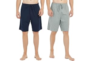 U2SKIIN 2 Pack Mens 100% Cotton Pajama Shorts, Lightweight Lounge Pant with Pockets Soft Sleep Pj Shorts for Men