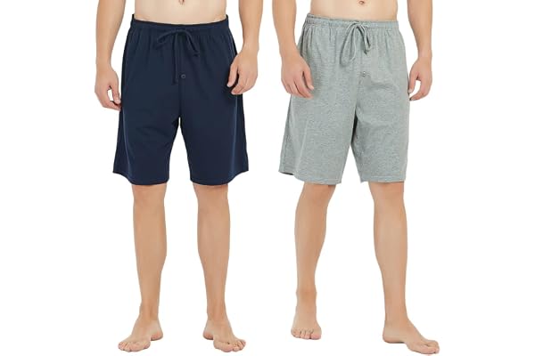 U2SKIIN 2 Pack Mens 100% Cotton Pajama Shorts, Lightweight Lounge Pant with Pockets Soft Sleep Pj Shorts for Men