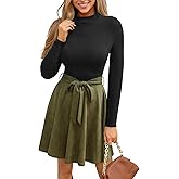 CUPSHE Women's Fall Dresses Long Sleeves Round Neck Casual Outfits A Line Work Belted Vacation Mini Sundress
