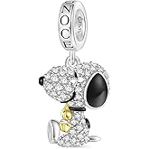 GNOCE Peanuts Snoopy Hugging Woodstock Diamond Pendant Dangle Charm for Women, S925 Sterling Silver Dangle Charms for Women Wife, Valentine‘s Day, Mother’s Day Jewelry