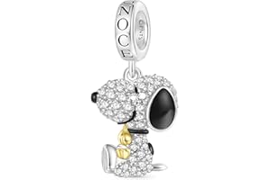 GNOCE Peanuts Snoopy Hugging Woodstock Diamond Pendant Dangle Charm for Women, S925 Sterling Silver Dangle Charms for Women Wife, Valentine‘s Day, Mother’s Day Jewelry