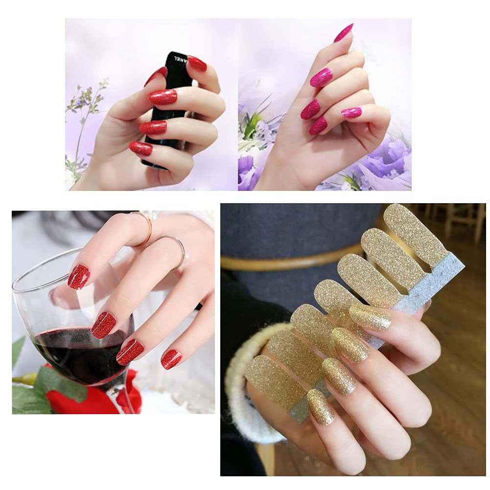 12 Sheets Glitter Nail Wraps Nail Polish Strips Solid Color Nail Polish Stickers Shine Full Wrap Nail Polish Decals Self Adhesive Nail Art Polish Stickers for Women Girls Manicure Tips Decor - Image 5