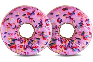 HYSEAS Round Throw Pillow 14 Inch Pink Donut, 3D Digital Print Decorative Comfortable Soft Plush Funny Food Shaped Pillow Light Weight Seat Pad Cushion for Couch, Chair, Floor, Sofa, 2 Pack