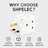 SHPELEC 13A 3-Way Fused Adaptor Triple Plug Outlet with Surge Protection view 2