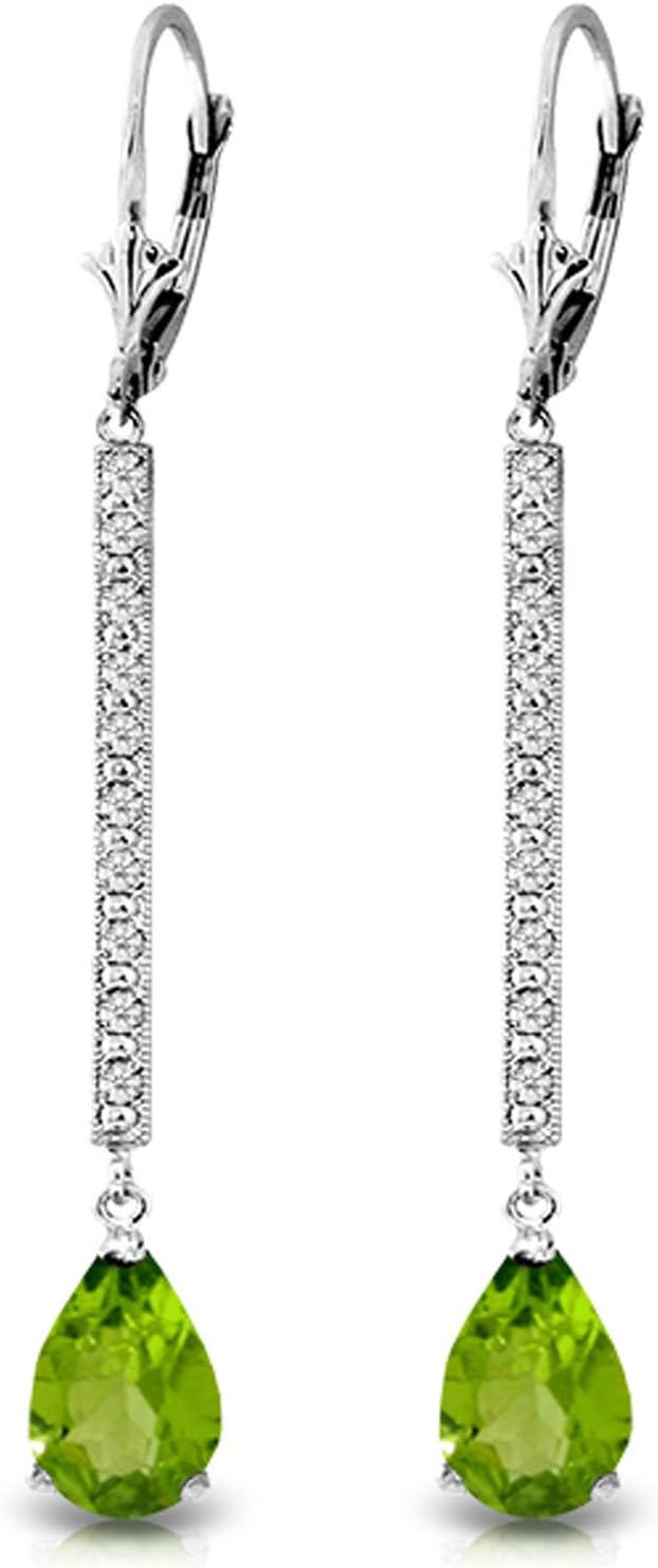 Galaxy Gold 3.60 CTW 14k Solid White Gold Leverback Earrings with Natural Diamonds and Pear-shaped Peridots