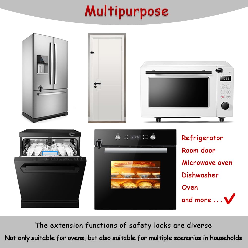 Oven Lock Child Safety (2 Pack),Oven Door Lock,Oven Front Lock, Baby Proofing, Baby and Child Proof Locks for Drawer Oven Stove Door, Upgrade Heat-Resistant Material, Easy to Install - Black