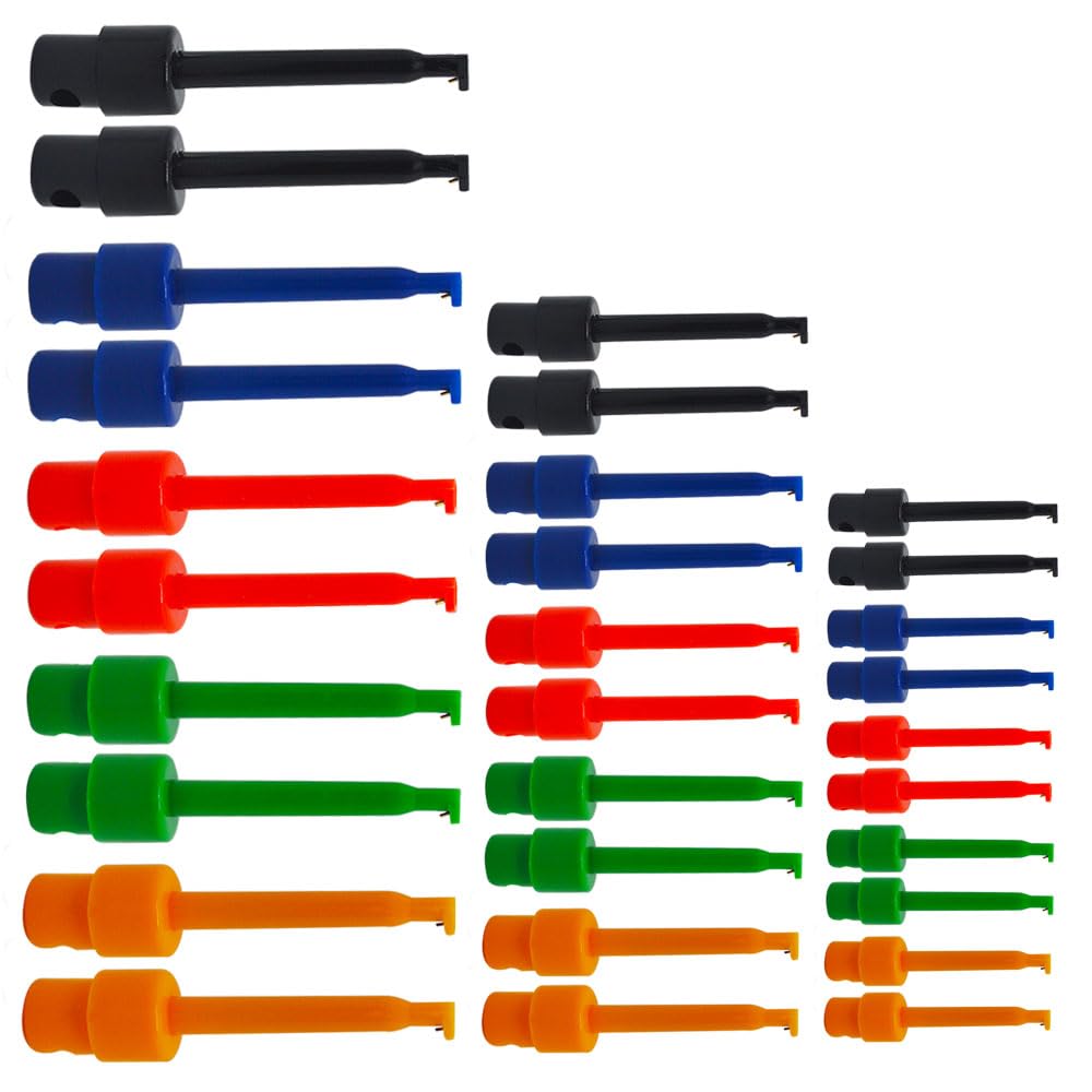 Senvenelec 30pcs Electronic Mini Test Probes, Multimeter Wire Test Hooks, Test Head Gripper, 5 Colours for Testing and Maintenance