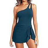 One Piece Swim Dress for Women - One Shoulder Tummy Control Swimsuit with Skirt 2025 Skirted Bathing Suit Swimdress
