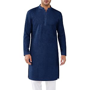 Runcati Mens Kurta Thobe Textured Henley Shirt | Kaftan, Long Sleeve, Indian Robe, Casual, Muslim Gown Shirt