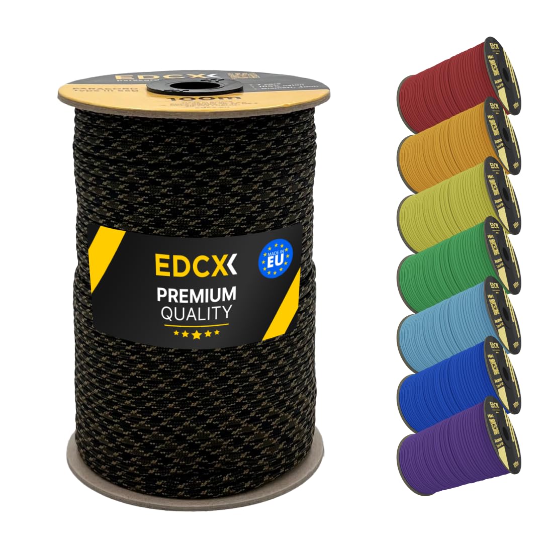 EDCX 4mm Nylon Paracord 550 100m (330 feet) | Ideal for Camping, Survival, Outdoor, Crafting, DIY | 100% Nylon Rope 4mm | Paracord 550 Type III in Solid Color (Veteran, 100 m)