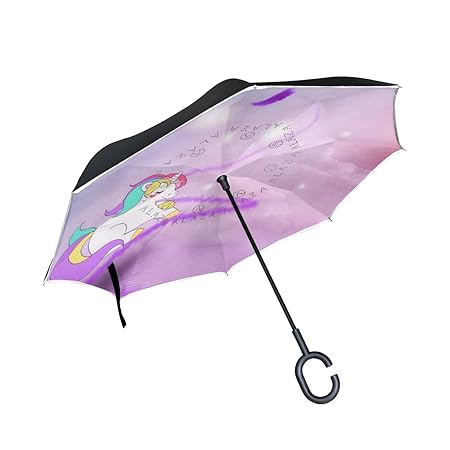 AHOMY Inverted Reverse Umbrella Cartoon Cute Unicorn Moon Sky Windproof for Car Rain Outdoor
