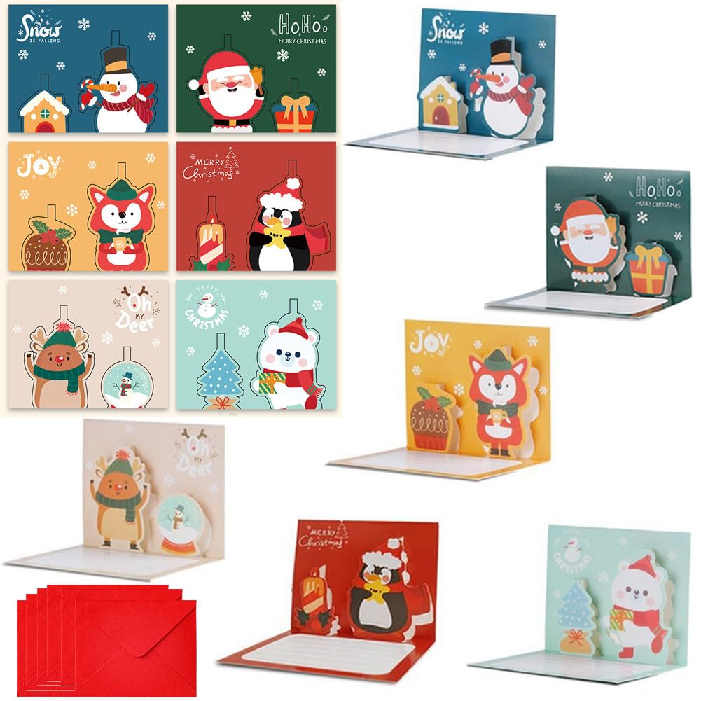 3D Christmas Cards set, 6 Pack Small Pop Up Card with Envelopes, Handmade Blank Holiday Cards for Christmas Winter Holiday New Year Wishes