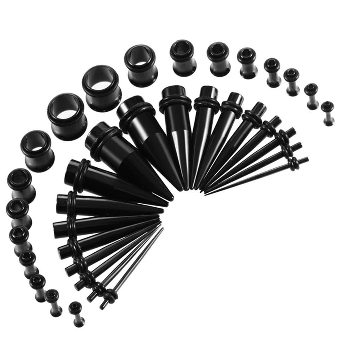BOOM Ear Stretchers Stretching Kit 18Pcs Ear Tapers with Double O-Ring + 18Pcs Flesh Tunnel Stainless Steel Single Flared 1.6mm-10mm