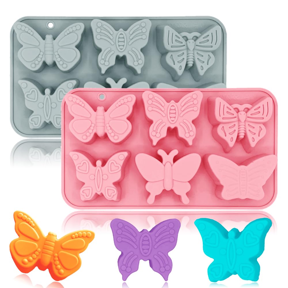 Photo 1 of 2 Pack Butterfly Silicone Molds 3D Butterfly Themed Baking Mould Tray DIY Baking Tool for Chocolate Cake Dessert Candy Mousse Pastry Handmade Soap Cupcake Topper