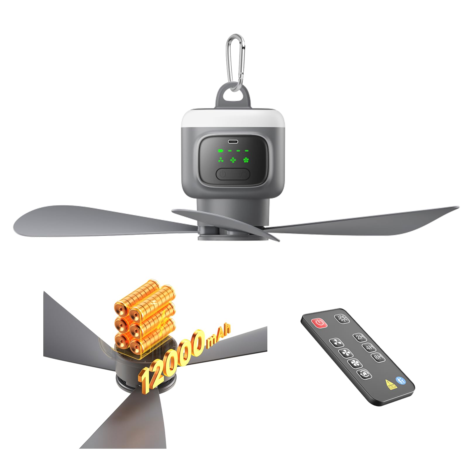 Photo 1 of *MISSING PARTS* xeamun 18 Inch Canopy Fan,12000mAh Portable Outdoor Ceiling Fan with Light with Remote Control and Hanging Hook, Easy Operation Battery Powered Fan Light for Gazebo, Tent, Patio, Camping