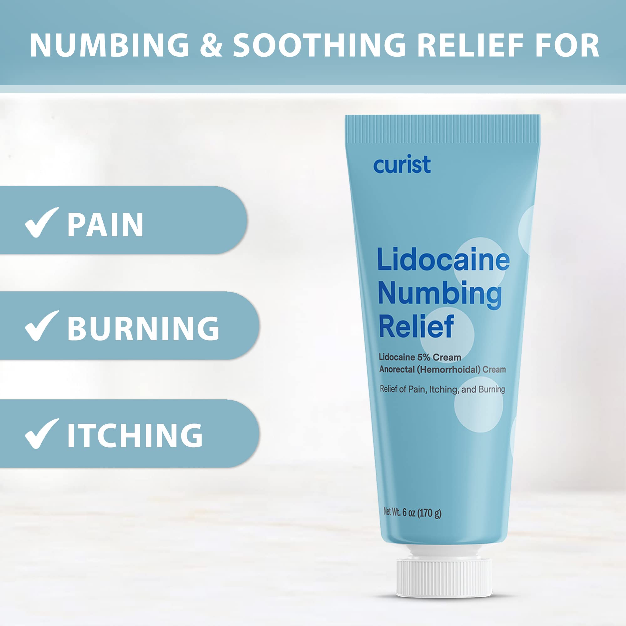 Curist 5% Lidocaine Cream Maximum Strength Topical Pain Relief - 6 oz (170 g) XL Tube - Numb Quickly & Effectively Numbing Formulation - (1 Pack - 6 oz Tube)