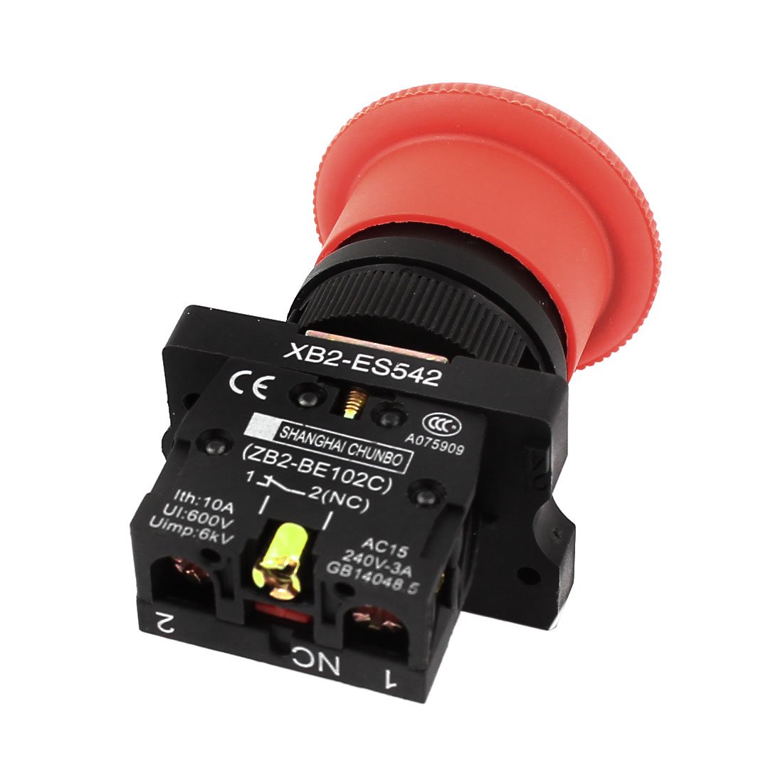 Sourcingmap 22mm Latching SPST NC 2 Pin Mushroom Emergency Stop Push Button Switch