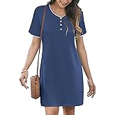 Ekouaer Sleep Shirts for women Nightgown Short Sleeve Night Shirts V Neck Casual Print Sleepwear Dress S-2XL
