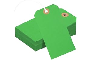 NITELEMN 150PCS Colored Blank Shipping Tag, 4 3/4 x 2 3/8 inches Manila Label Tags with String Reinforced Hole Writable Large Marking Hang Tags with Wire (Green)