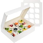 LotFancy 12 Count Cupcake Boxes, 8 Pack, White, 13x10x3.5 Inches | Auto-Pop up, with Window and Inserts, Food Grade, Cupcake Containers Carriers, for Birthday Holiday Party
