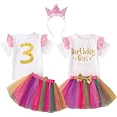 Ritatte Toddler Girl Birthday Outfits 2nd/3rd/4th/5th/6th/7th Birthday Girl T-Shirt Tutu Skirt Crown 3Pcs Cake Smash Set
