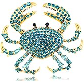 Rhinestone Crab Brooch Pin for Women Girls Gold Plated Fashion Crystal Marine Animal Brooches Lapel Pins Shiny Exaggerated Cute Holiday Vacation Christmas Jewelry Gift for Theme Party