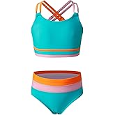 blibean Tween Girls Swimsuits 2 Piece Color Block Bikini Sets with Chest Pad Size 6-15 Years