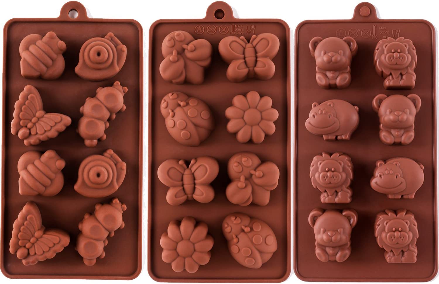 Selecto Bake Silicone Moulds Non-Stick Chocolate Candy Mould,Soap Moulds, Silicone Baking Mould Making Kit, Set of 3 Forest Theme with Different Shapes Animals, Lovely & Fun for Kids