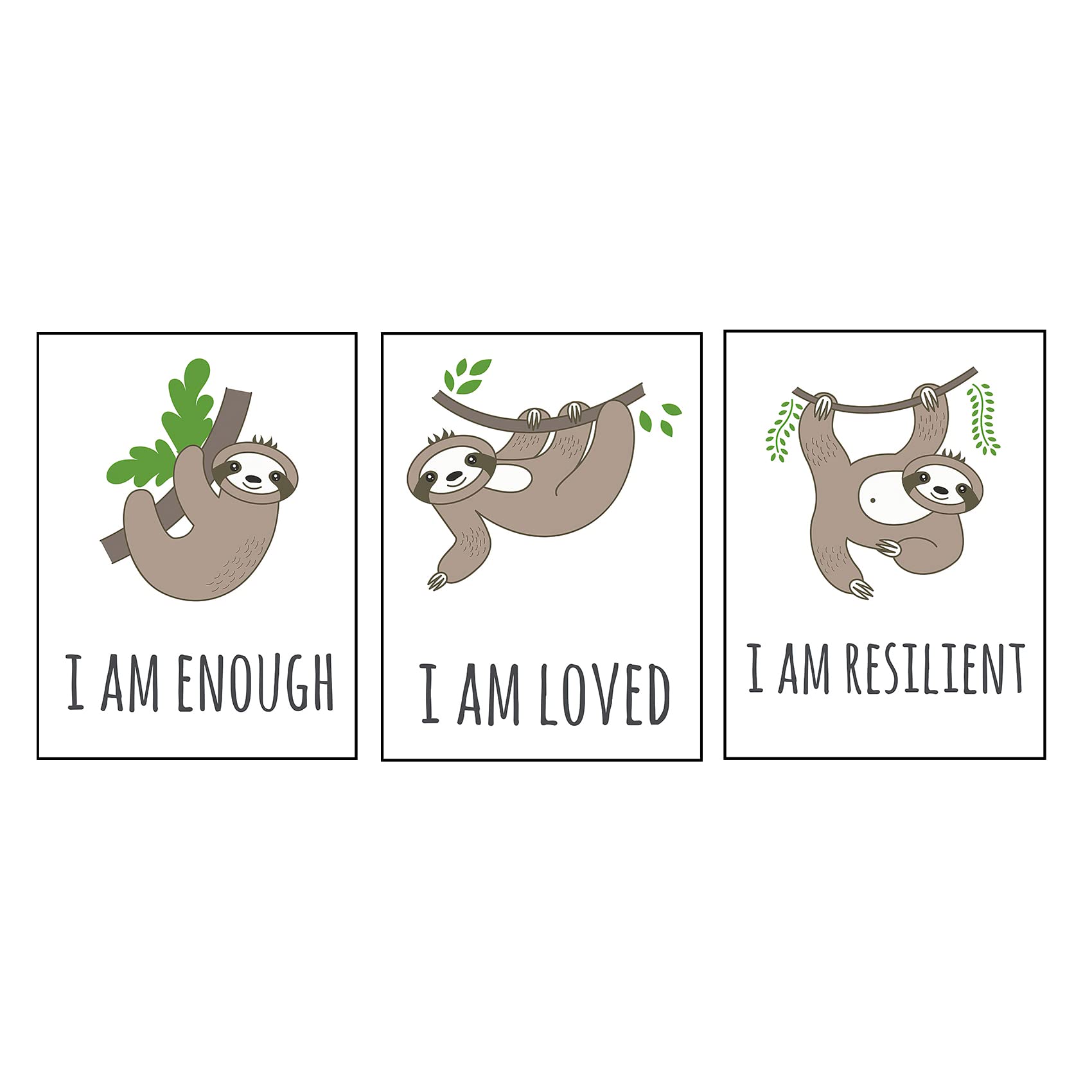 JKKL Framed Cartoon Wall Art Print Pictures - 3 Pack (8 x 12 Inch) Funny Sloth Tree Brave Quotes Canvas Poster Cancas Painting for Children's Room Bedroom Nursery Home Decor Baby Kids Gifts — image 1