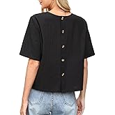 Celmia Womens Button Down Short Sleeve Cotton Shirt Summer Beach Blouse Dressy Casual Shirts Loose Fitting Tops Clothes for Women