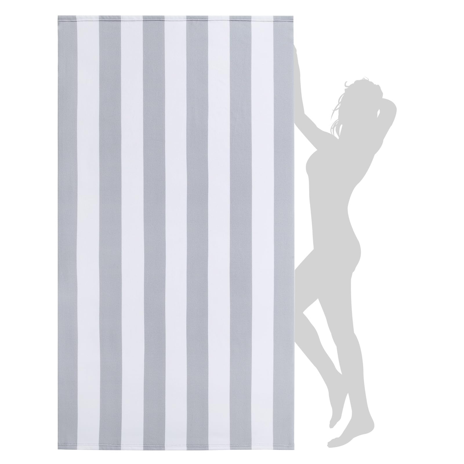 WILFA Extra Large Beach Towel - Oversized Mircofiber Beach Towel 40'' x 70'', XL Striped Lightweight Pool Towel, Big Cabana Swim Travel Towel for Adults Mens Women,Grey