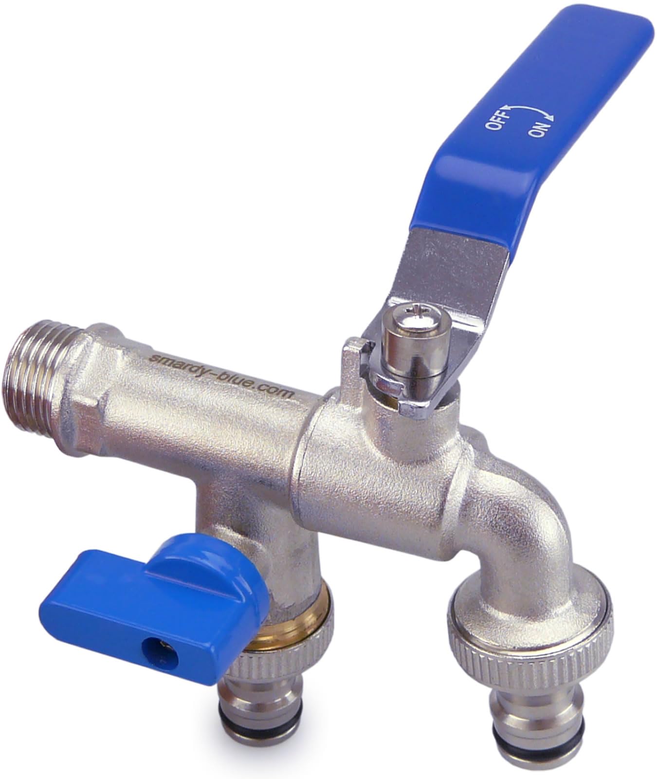 SMARDY Dual water tap 1/2" x3/4" x3/4" – rust-/ frost-proof with 2x hose connections for garden, rain barrel or washing machine