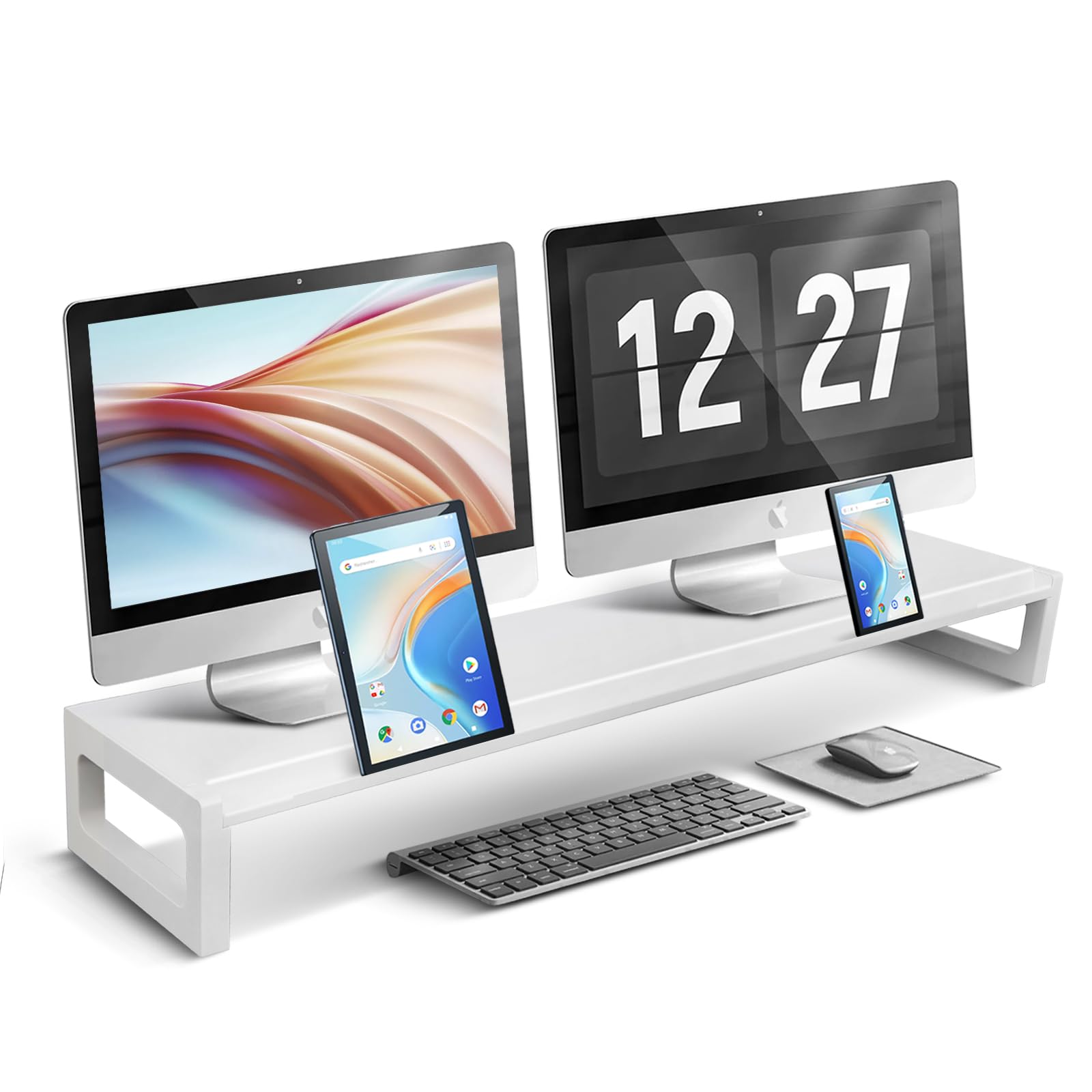 Photo 1 of DEEDRR Dual Monitor Stand Riser – 36-Inch Computer Monitor Stand with Multifunctional Slot for 2 Monitors, Multi-Purpose Desktop Storage for Laptop, Printer, TV