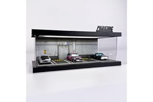 Bivitre 1/64 Model Car Display Case - Compatible with Hot Wheels Matchbox Mini GT Diecast Cars,Acrylic Box for Toy Cars Display Décor and Storage,Stackable Garage Diorama with LED Lights(1T-Warehouse)