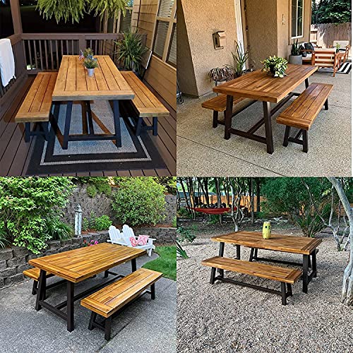 PHI VILLA Outdoor Dining Table and Chair Set Patio Wood Table and Bench Set for 6, 1 x Wood