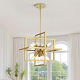 HONGREN Modern Gold Chandelier,8 Light Lantern Geometric Pendant Light Sputnik Square Kitchen Islands Lighting Fixtures for D