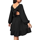blibean Girls Long Sleeve Tie Back Dress Tween Fall Off Shoulder Dress Size 6-15 Years