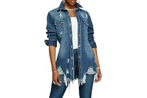LaiyiVic Denim Jacket for Women Winter Long Sleeve Classic Distressed Butterfly Jean Trucker Jackets