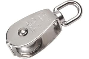 JCBIZ 1-Pack M32 Single Pulley Block Stainless Steel Heavy Duty Hardware Single Wheel Swivel Rigging Lifting Wheel Fixed Pulley for Wire Rope Loading 250kg