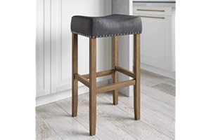 Nathan James Hylie Nailhead Wood Pub-Height Kitchen Counter Bar Stool, 29", Dark Gray/Light Brown