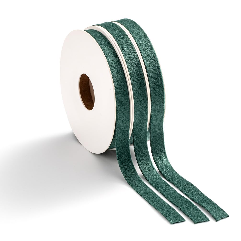 MORSUNBELA Velvet Ribbon 10mm Wide Dark Green Gift Ribbon for Crafts Decoration Bows Cakes Weddings Gift Wrapping Flowers, 3 Rolls of 4.5m Each