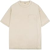 Arssm Men Oversized T-Shirts Pocket Short Sleeve Acid Washed Heavy Cotton Vintage Tops Loose Fit Casual Basic Unisex Tee