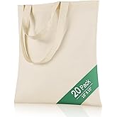 OKBA 20 Pack 15'' X 16'' Cotton Tote Bags for Painting,Lightweight Thin Tote Bags Bulk Reusable Grocery Shopping Cloth Bags,Suitable for Crafts, DIY, Tie Dye,Gift, Activity