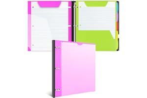 JISUSU All-in-one Telescoping Binder Notebook, Refillable 3 Ring Notebook Binder with Customized Front Cover,1 Plastic Movable Pocket Folder,5 Plastic Subject dividers and 60 Sheets Notepaper-Pink