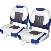 XGEAR Fold-Down Boat Seat, High Back Fishing Boat Chair | Marine-Grade Vinyl, High-Density Foam Padding, Aluminum Hinges, Fits Standard 5"x5" Bolt Pattern, Mounting Hardware Included